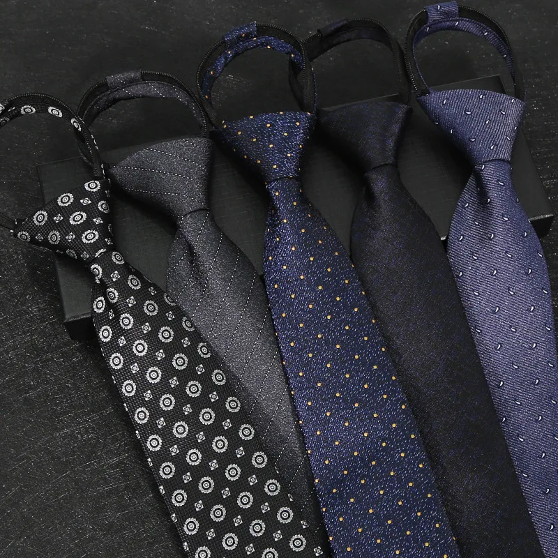 Women Luxury Brown Neckties Men's Formal Dress Lazy-tie Gentleman 8CM Paisley Striped Zipper Tie Suits Accessories Cravat Gifts