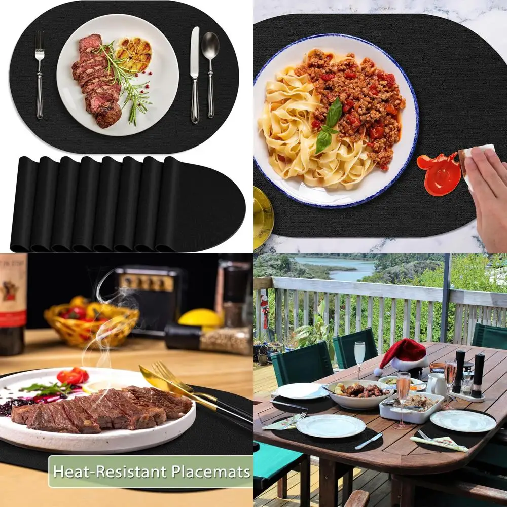 

Oval Leather Placemats Set of 8 - Non-Slip, Heat Resistant, Double Layer, Waterproof Dining Table Mats for Easy Cleaning