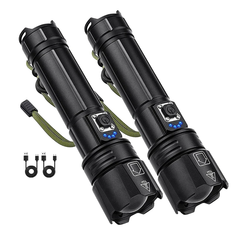 

2Pcs LED Rechargeable XHP70 Flashlights Super Bright Flashlight For Emergency Camping