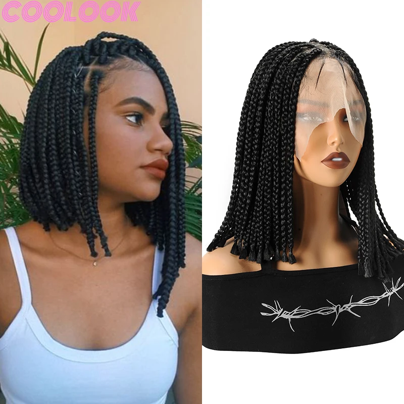 10'' Box Braided Synthetic Full Lace Wigs Cornrow Square Part Braids Wig with Baby Hair Distressed Lace Frontal Wig for Braiding