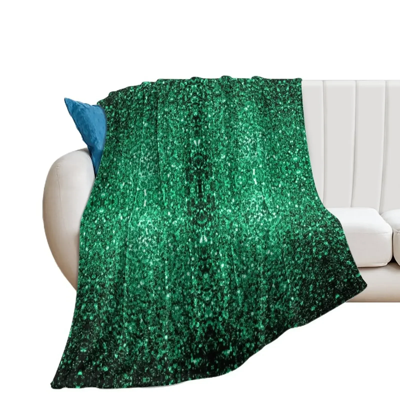 Emerald Green faux glitter sparkles (Photo of Glitter - Not Reflective) Throw Blanket for sofa Heavy Quilt Blankets