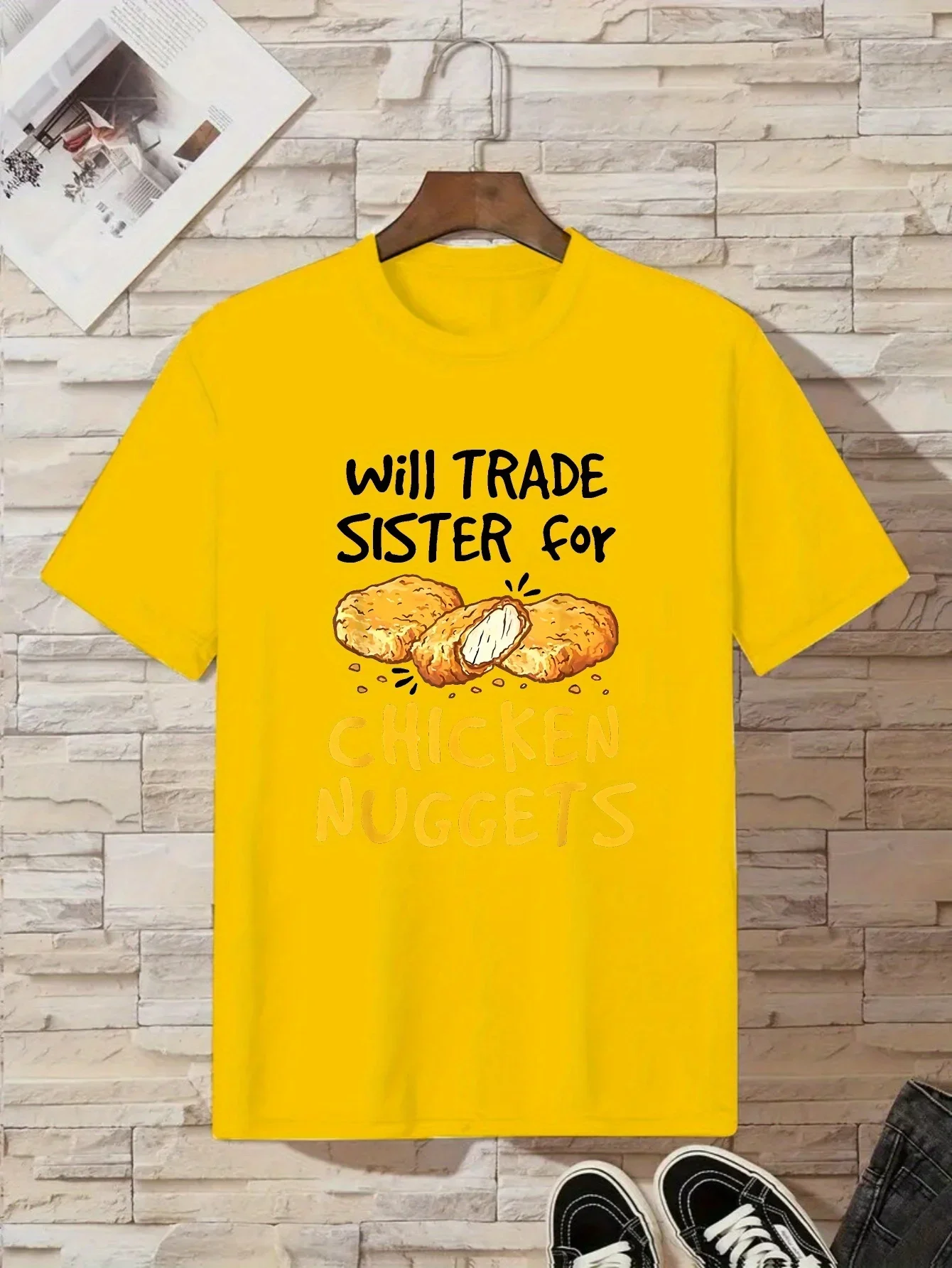 Will Trade Sister for Chicken Nuggets Boys' T-Shirt with Fun Food Themed Design Casual Summer Style for Children Everyday Tshirt
