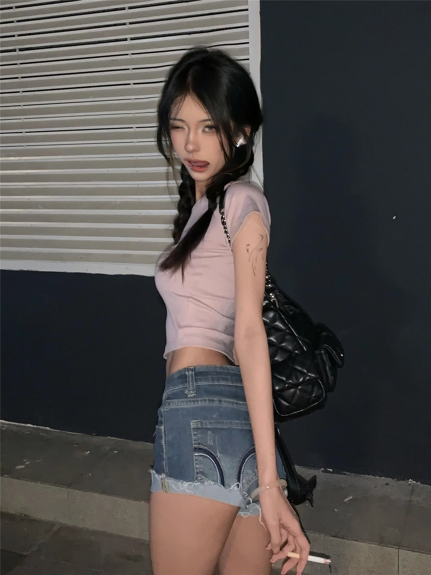 

Retro American Street Style Low Waist Blue Jeans Shorts Women's Summer Slimming Hot Pants Embroidered Bodycon Cotton Denim