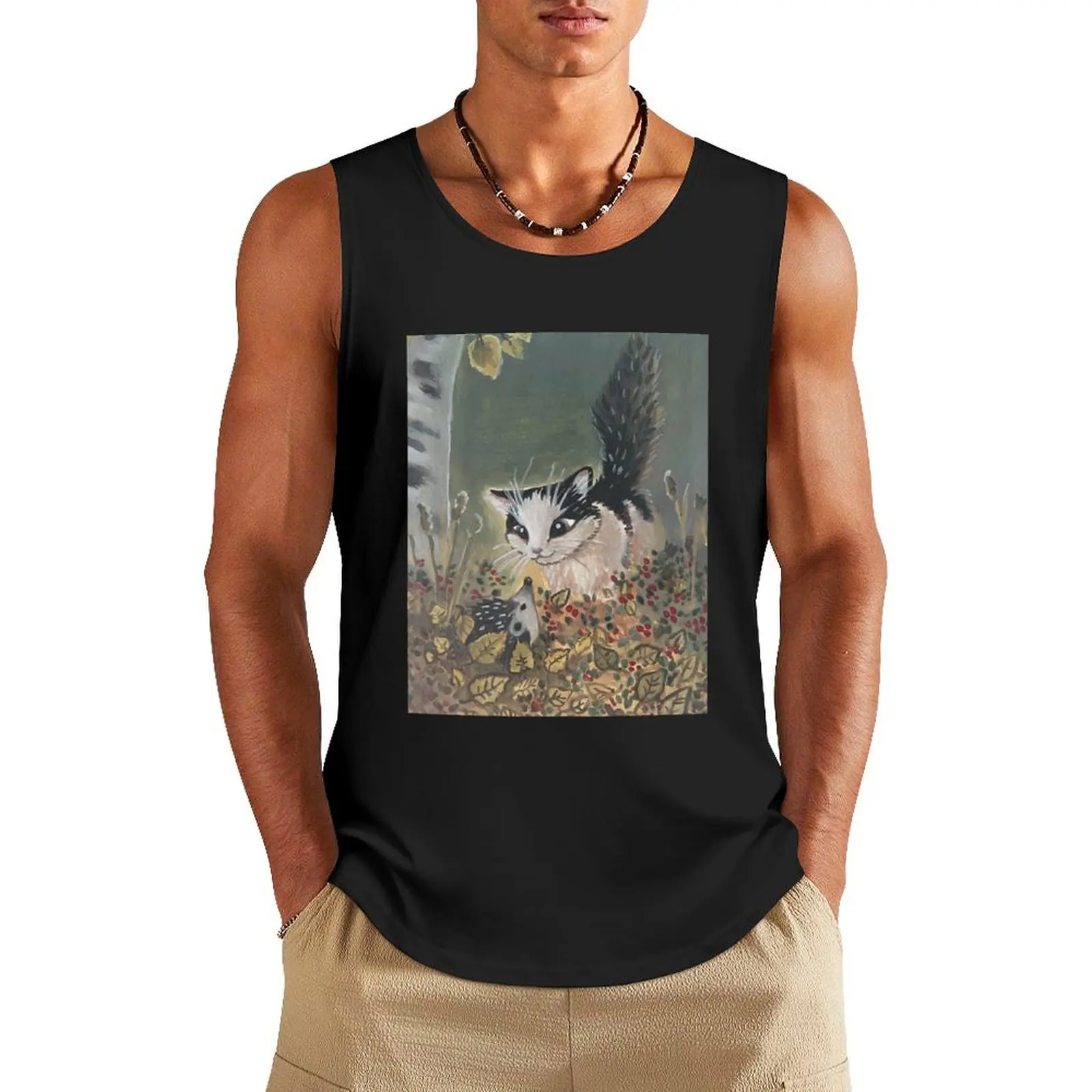 

The Cat And The Hedgehog Painting Tank Top Gym clothes gym shirts bodybuilding t shirt