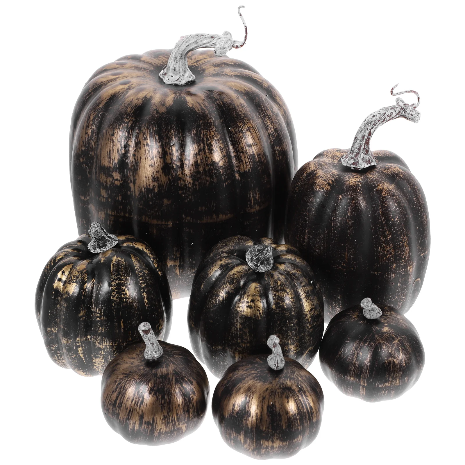 7 Pcs Black Gold Pumpkin Models Realistic Foams Decor Halloween Centerpiece Artificial Props Thanksgiving nament for Photo