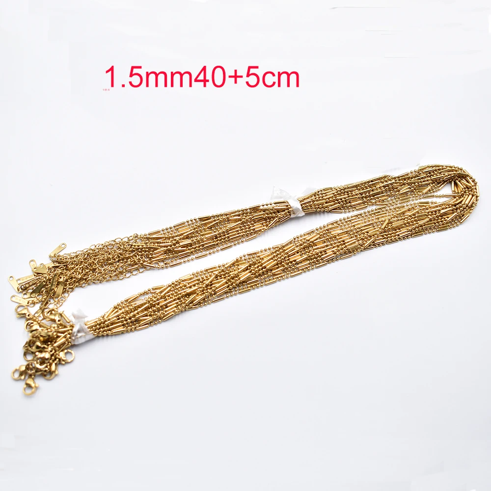 Großhandel 20 Stück/Lot 1,5 mm goldfarbene modische Bambus-Gliederkette aus Edelstahl 40 cm + 5 cm Kette mit Karabinerverschluss DIY Schmuck – Detail 3