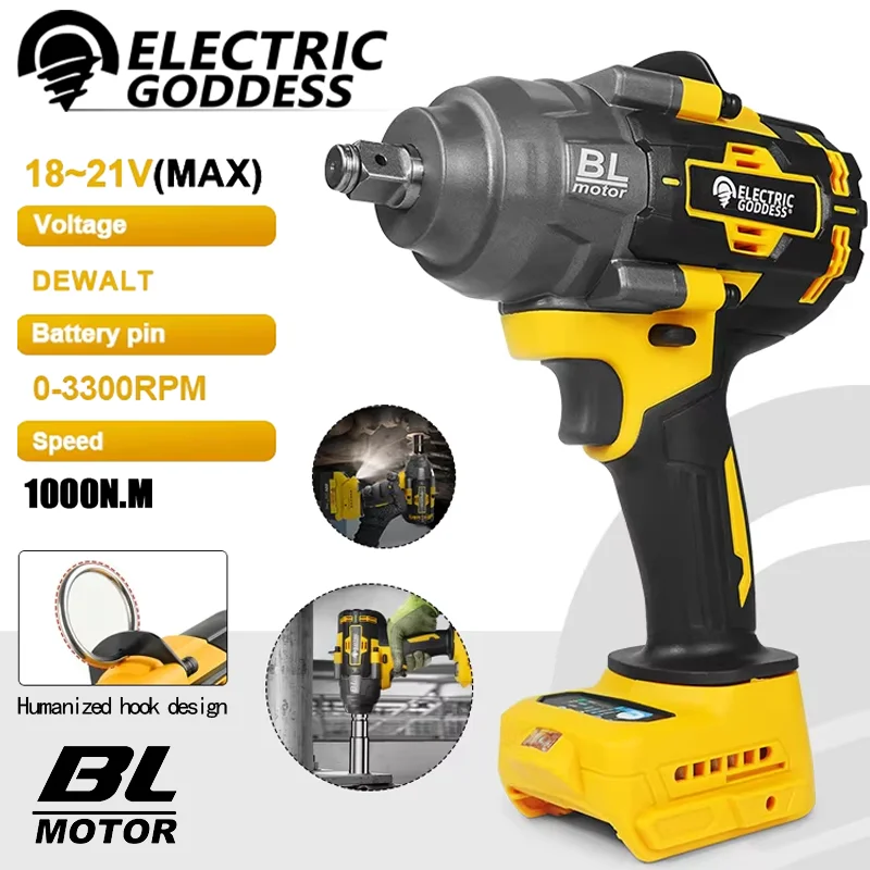 Clé à chocs électrique à couple élevé 1800N.M, outil d'équipe de décoration sans fil pour broches de batterie Dewalt 20V
