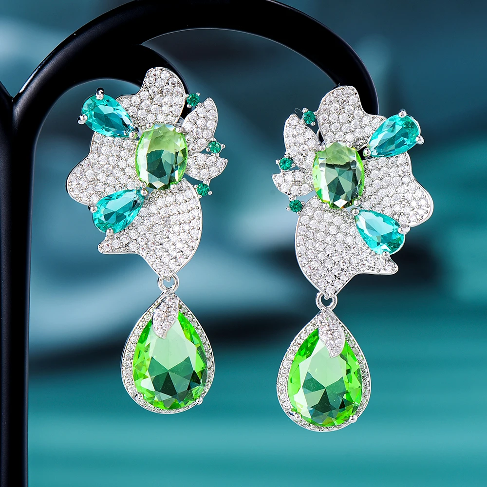 Kellybola New Luxury Gorgeous Romantic Green Drop Earrings For Women Wedding Party Shiny Earrings Fashion Jewelry High Quality