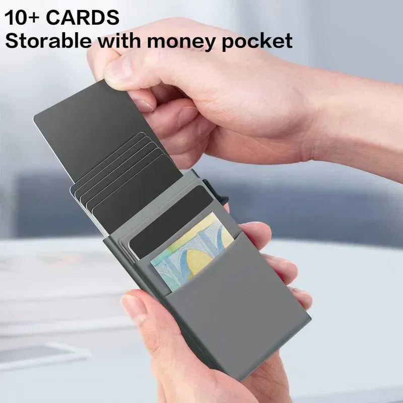 Simple Wallet Card Cover Aluminum Alloy Side Card Push Bag Automatic Large-Capacity Anti-Theft Brush Metal Box Wallet Card Clip