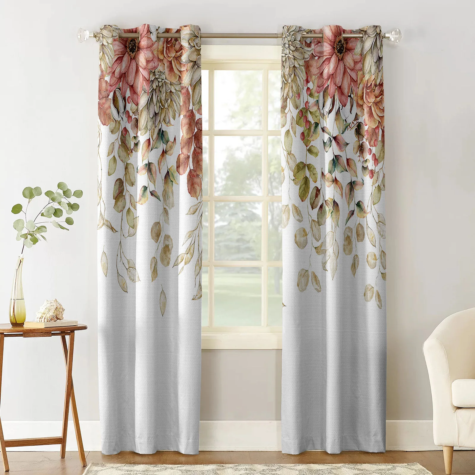 Eucalyptus Idyllic Deciduous Dahlia Rose  European Curtains for Living Room Festival Window Curtain Bedroom Drapes Window Panels