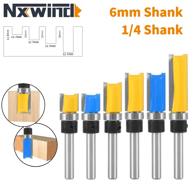 NXWIND 4PCS 1/4 SHANK D1/2 Template Trim  PATTERN  ROUTER BIT  WOODWORKING MILLING CUTTER FOR  CLEANING FLUSH