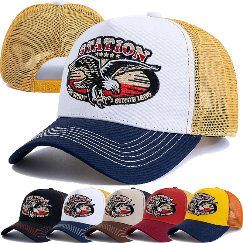 

Outdoor Fishing Hat Unisex Summer Truck Cap Fishing Cap Breathable Mesh Trucker Hat with Big Eagle Embroidery Men WomenSnapback