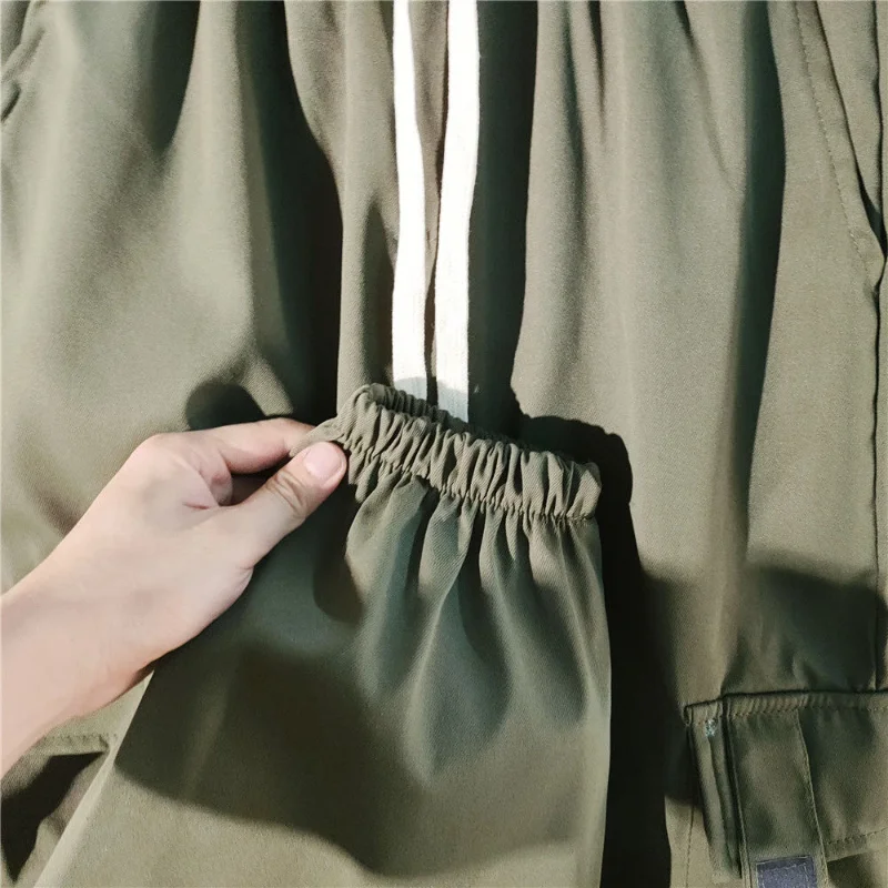 Men's Spring and Autumn Season New Elastic Drawstring Harlan Pants Fashion Trendy Pocket Splicing Casual Versatile Cropped Pants