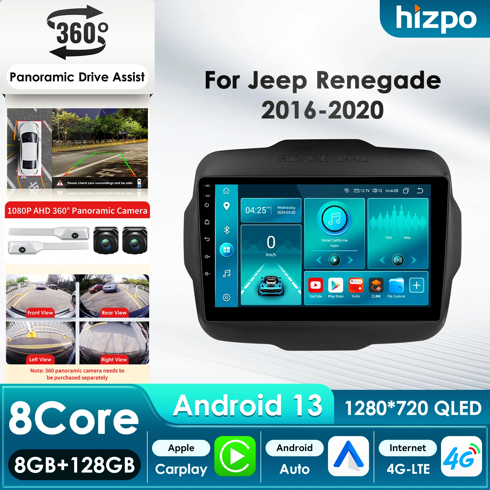 

Hizpo 8Core DSP Car Multimedia Player for Jeep Renegade 2016-2020 Carplay 4G Autoradio RDS GPS BT 4G-LTE AI Intelligent Systems