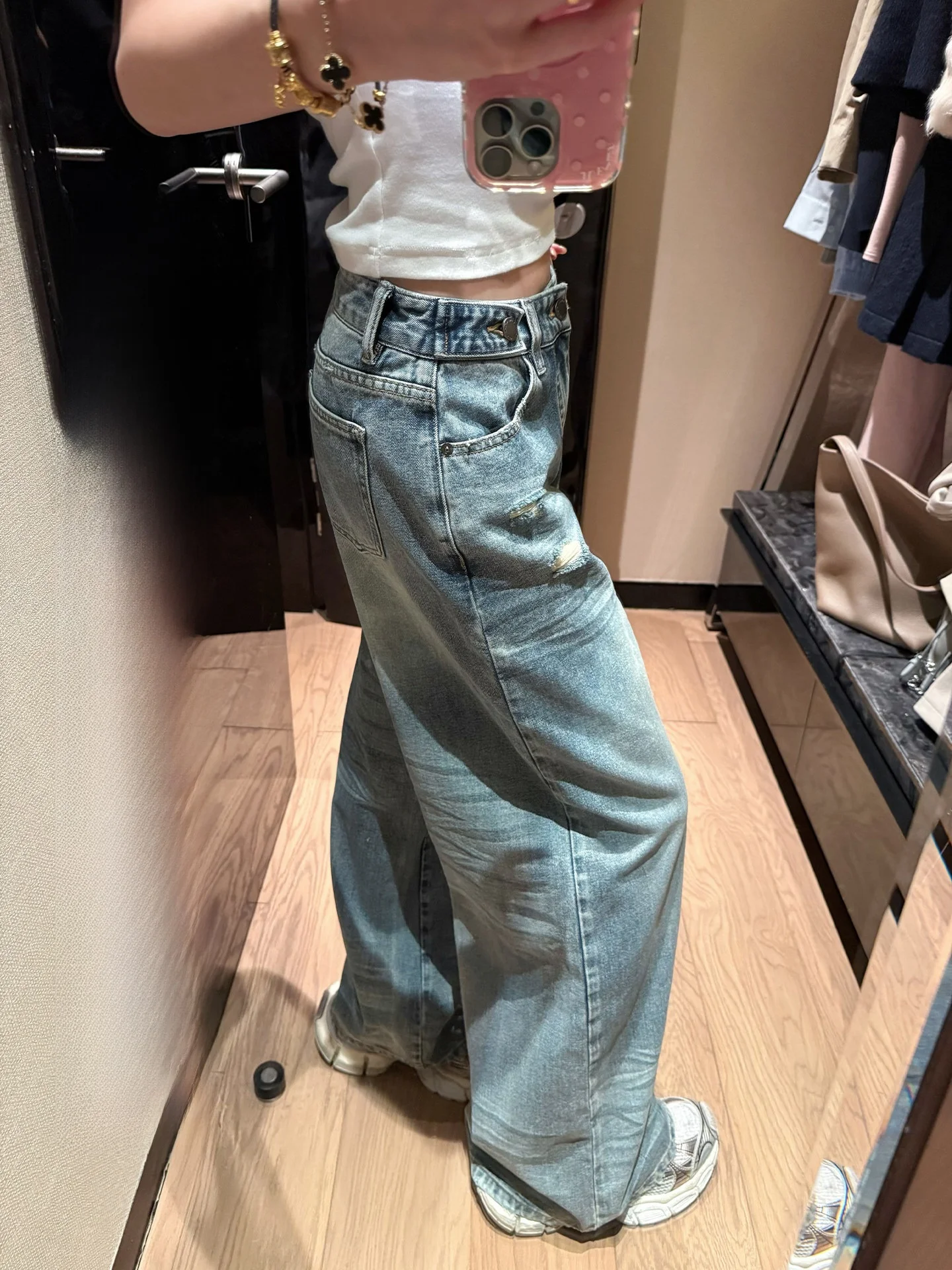 

Свободные широкие джинсы из хлопкового денима для женщин, весенние, в корейском стиле, с дырками, повседневные, прямые, дышащие, удобные