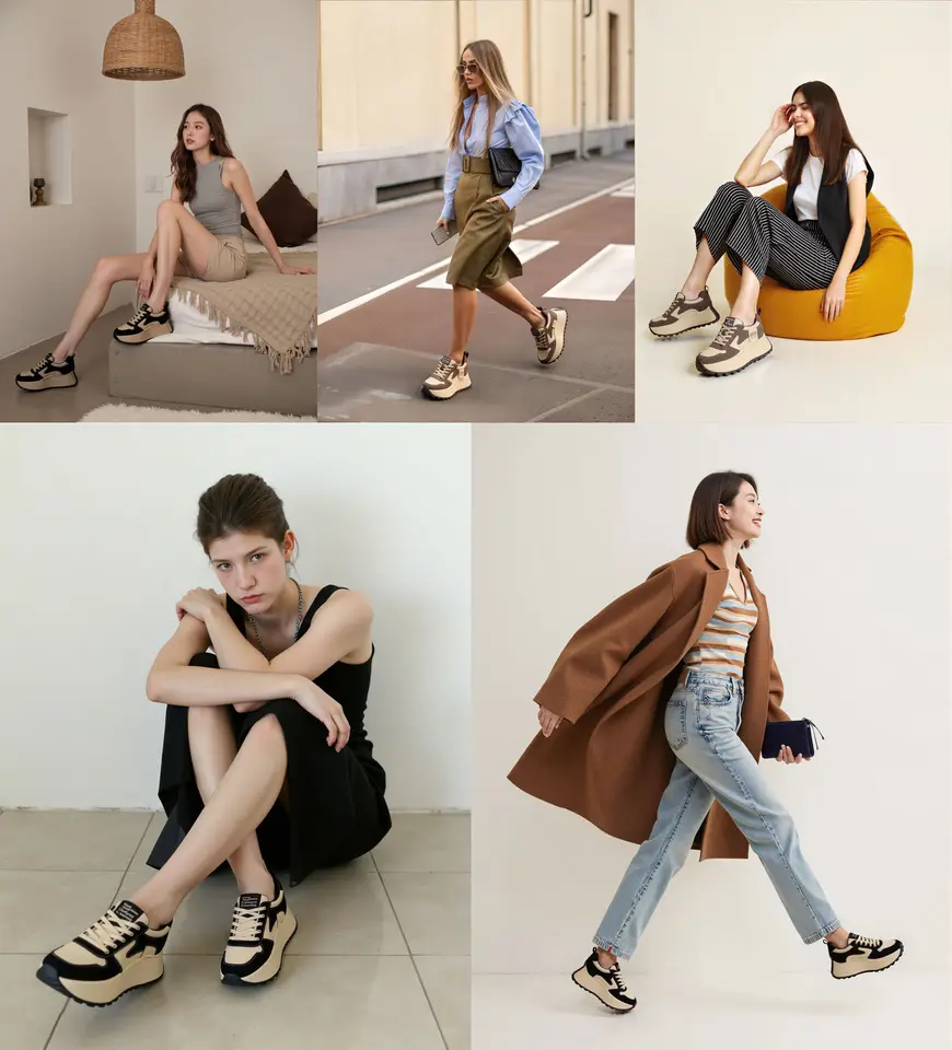 Fujin 8cm Microfiber Leather Platform Wedge Fashion Women Spring