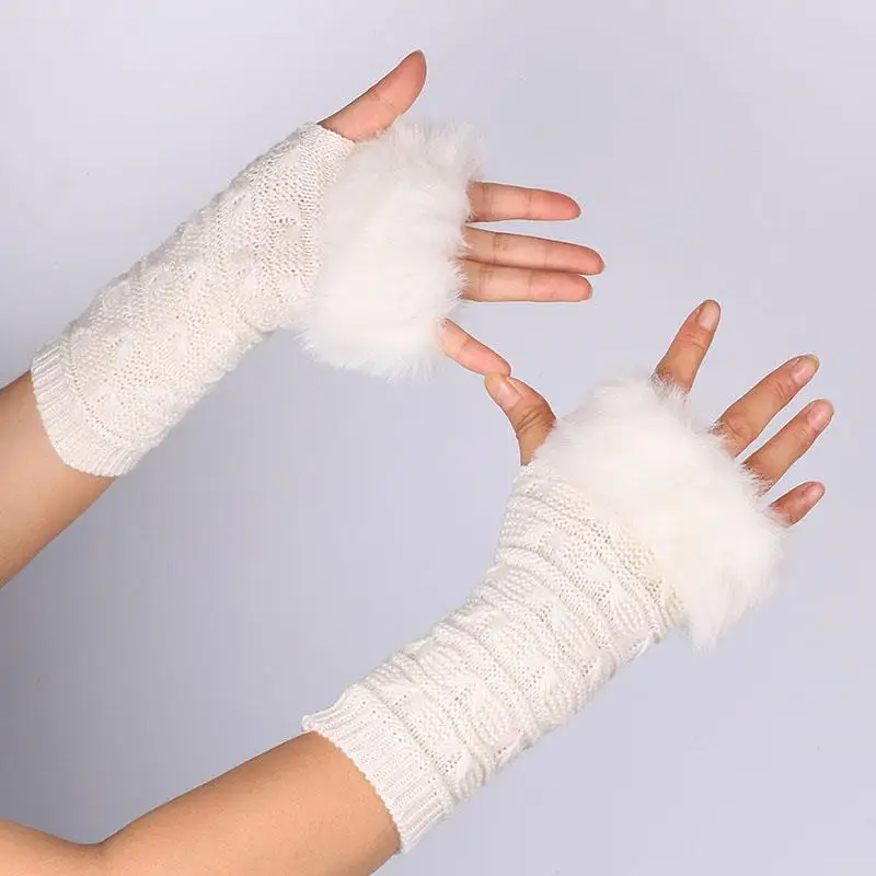 Guantes de medio dedo para mujer, Otoño Invierno, mantienen el calor, tejidos de felpa, mangas de brazo empalmados, bonito y encantador, suave y suave