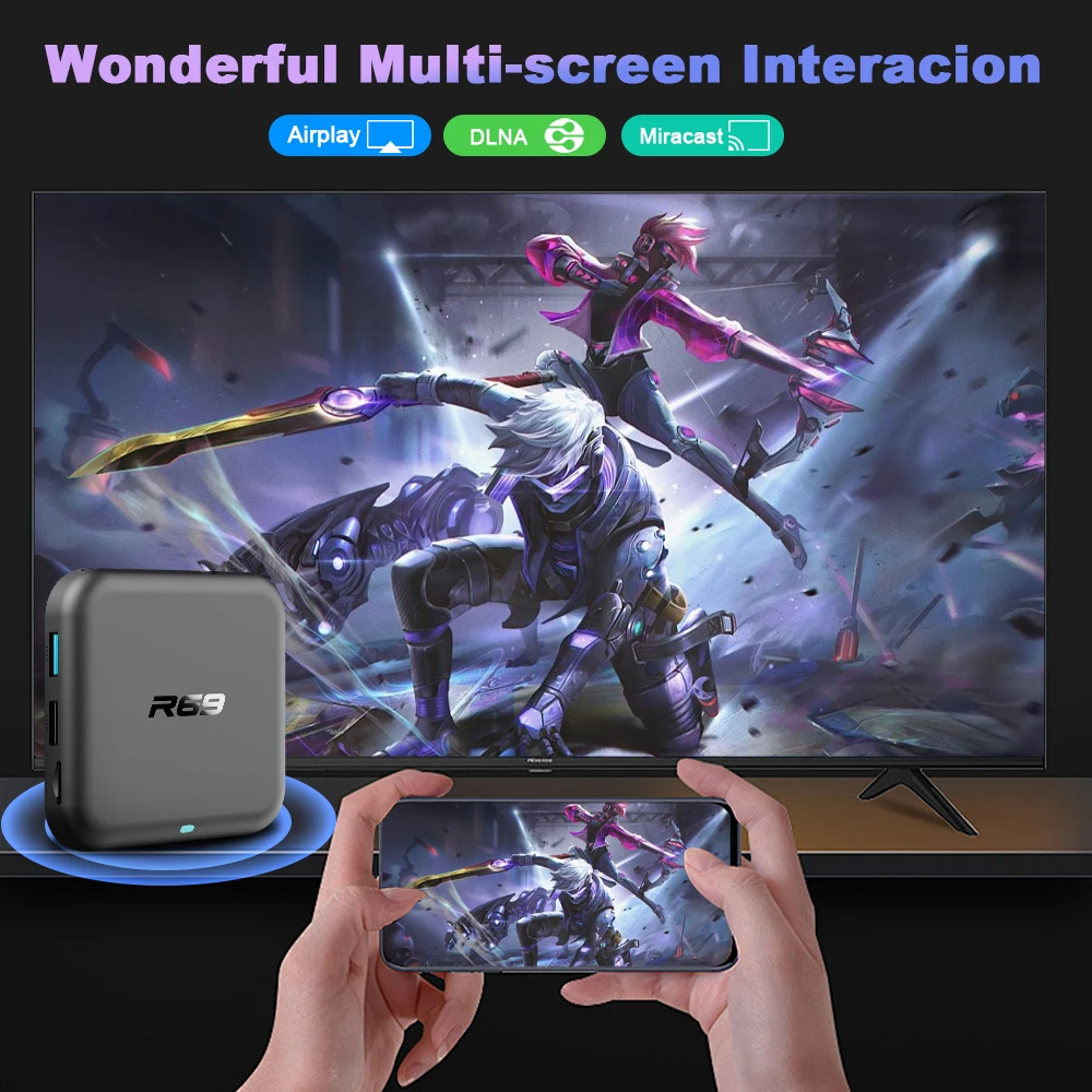 Rockchip 3518 TV Box R69-1 HDR 10 Ultra HD 4K Rockchip 3518 AndroidTV 14 Netflix Google Support Wifi6 BT5.0