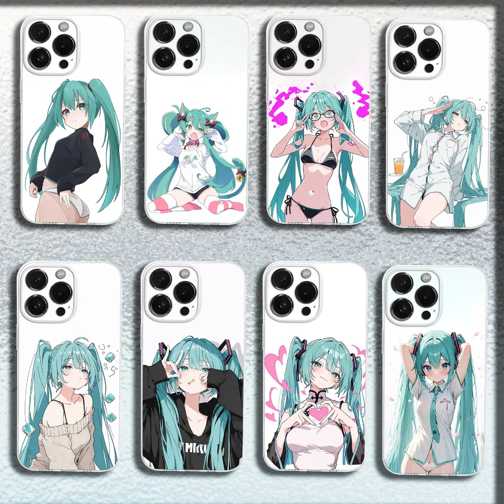 

Cartoon Cute H-Hatsune M-Miku Phone Case For iPhone 16,15,14,13,12,11 Plus,Pro,Max,XR,XS,X,Plus,SE,Mini Transparent Soft Cover