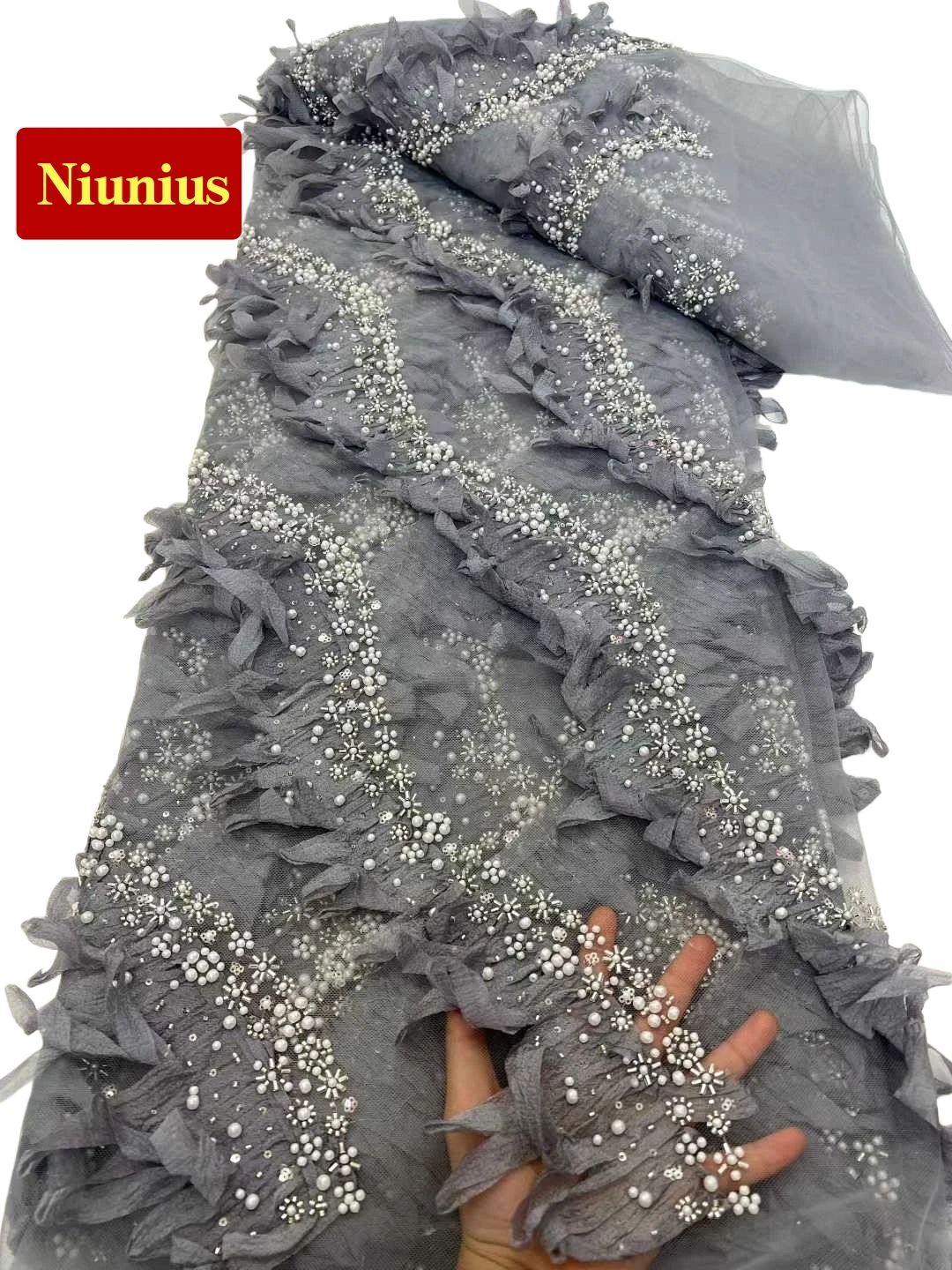 

2026 Factory Offers Luxury Embroidered Tulle Fabric with Crystal Stones & Sequin Lace for Evening GownsNN5213_R