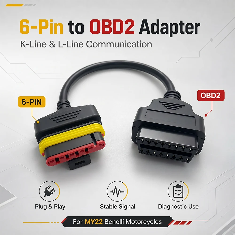 6-Pin OBD2 Diagnostic Adapter for Benelli MY22 – K & L-Line Scanner Cable – Works with MemoBike6050 – Copper Pins