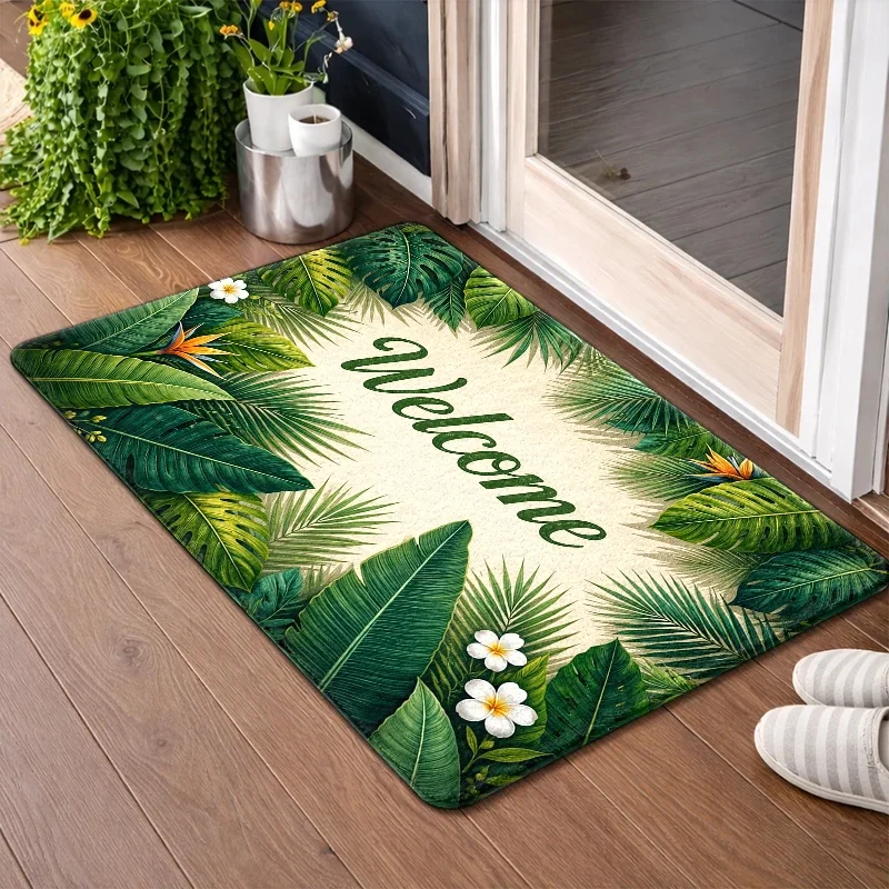 Vintage Teal Floral Wood Grain Doormat, Shabby Chic Non Slip Mat, Rustic Rug for Indoor Porch Front Door Decor