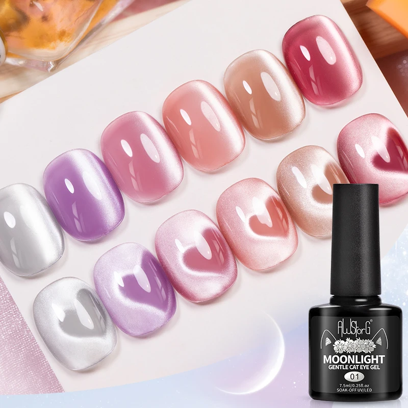 AWStorG ضوء القمر القط المغناطيسي هلام مسمار الغراء 7.5 مللي 6 قطعة نقع قبالة قاعدة هلام معطف فوقي UV تمديد جيل للأظافر أظافر صناعية نصائح هلام #4