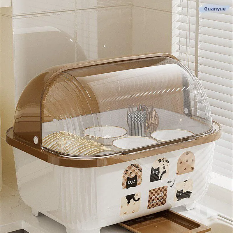 

Plastic Kitchen Bowl Rack Dish Storage Box with Lid Dish Draining Shelf Home Use Bowl Cabinet Utensil Storage Organizer