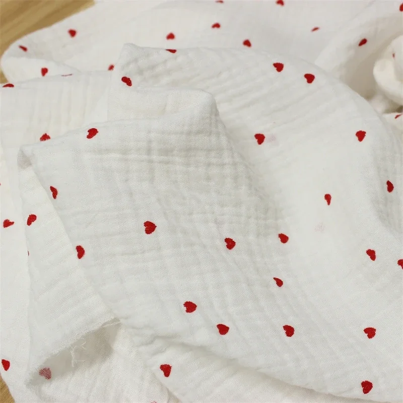 135x50cm Double Gauze Lovely Red Heart Baby Cotton Fabric, for Sleeping Clothing Bedding Sewing Cloth