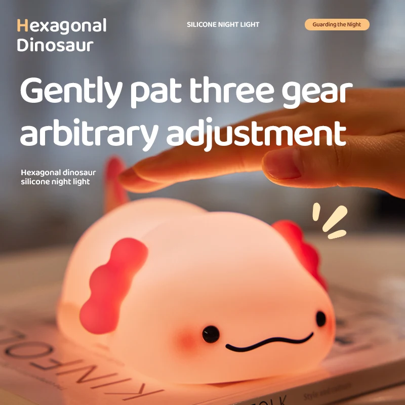 Rosa Axolotl LED-Nachtlicht, USB wiederaufladbar, Touch-Lampe, 3-stufige Helligkeit, Timing-Licht, niedliche Tier-Nachttischlampe, Geschenk für Kinder