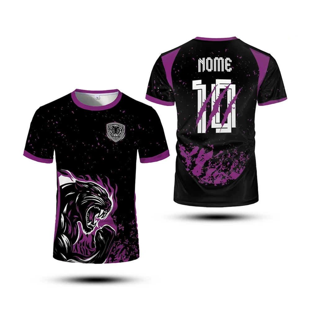جديد الصيف الرجال تي شيرت سترة رياضية علوية مطبوعة النمر الأسود التدريب جيرسي التجفيف السريع تنفس ومريحة قميص كرة القدم