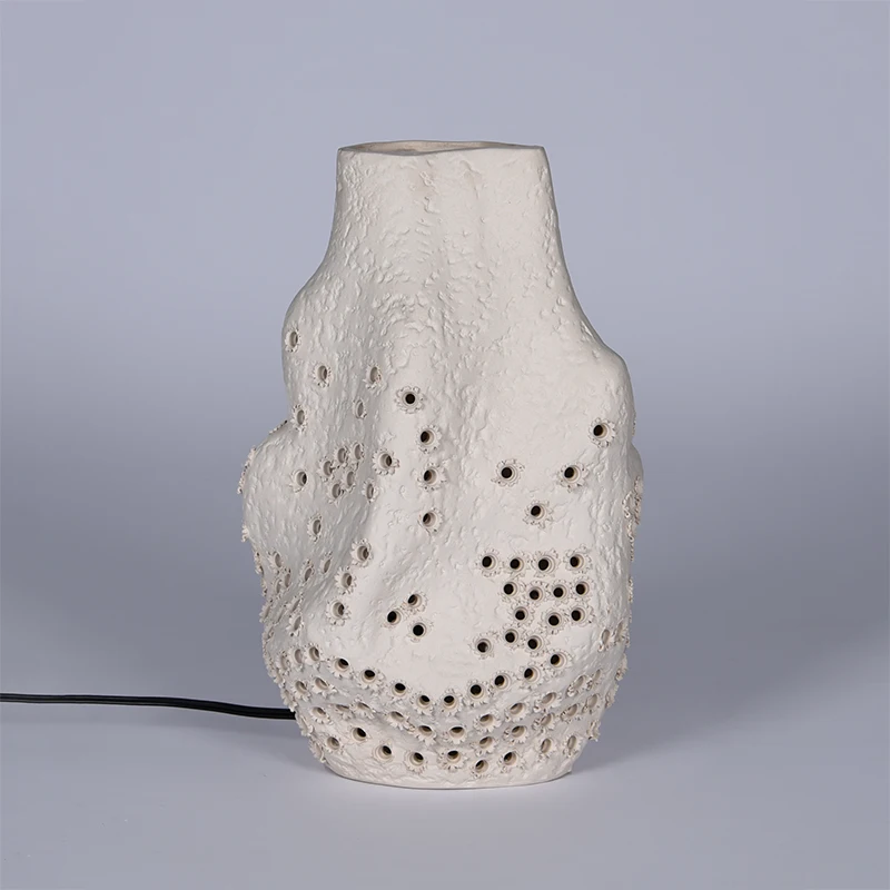handmade hollow ceramic desk lamp rustic art style bedside desk ambient light suitable for living room and bedroom decoration