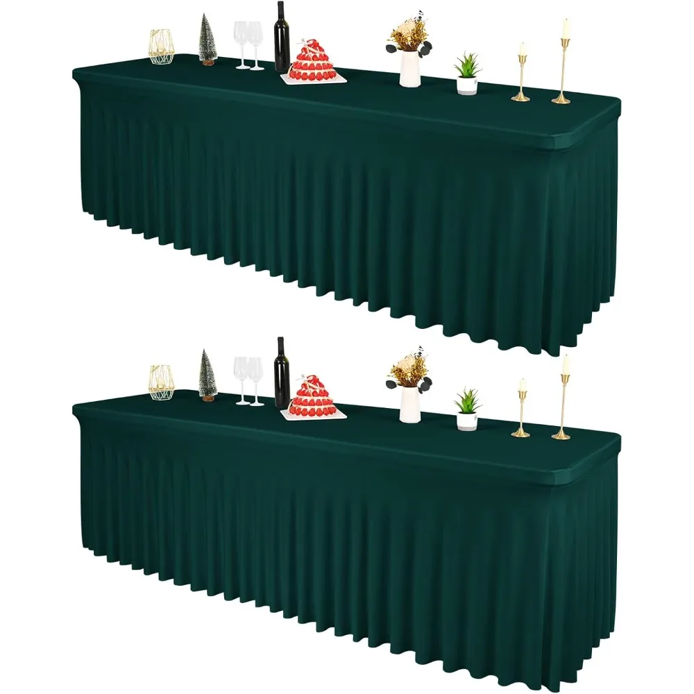 

Emerald Green Spandex Tablecloth for 8ft Rectangle Table Wrinkle Resistant Fitted Stretch Washable Table Cover for Wedding