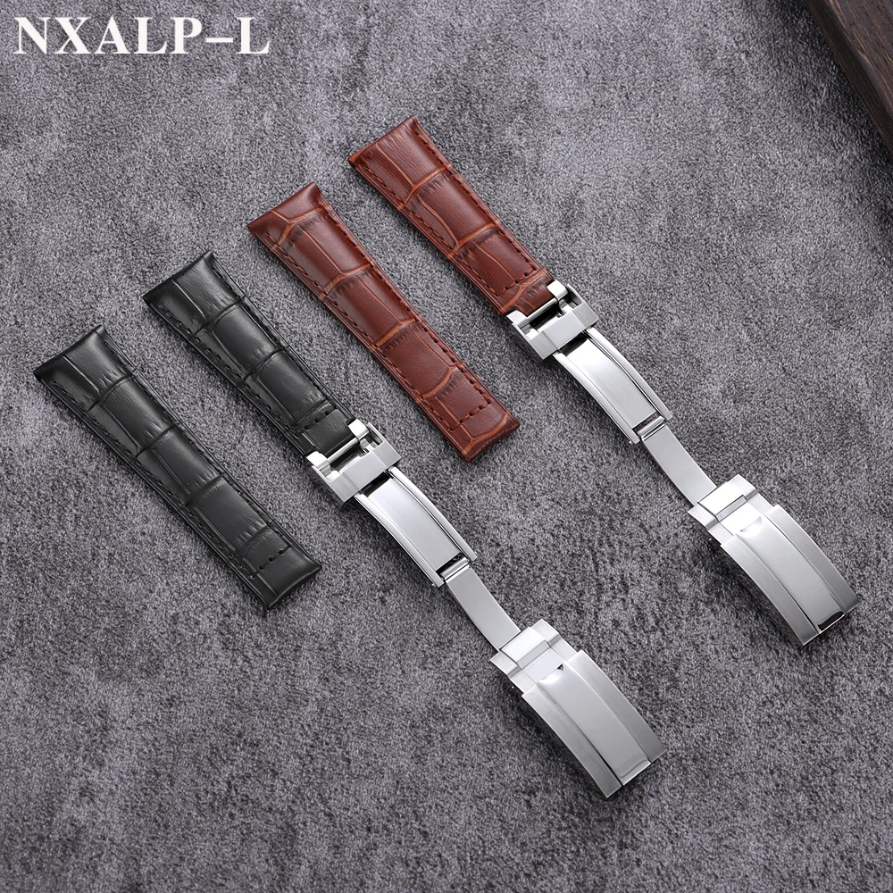 20 مللي متر الساعات ل رولكس الغواصة يخت ماستر للمياه شبح سلسلة الرجال جلد العجل حزام ساعة اليد 9x16 مللي متر للطي مشبك