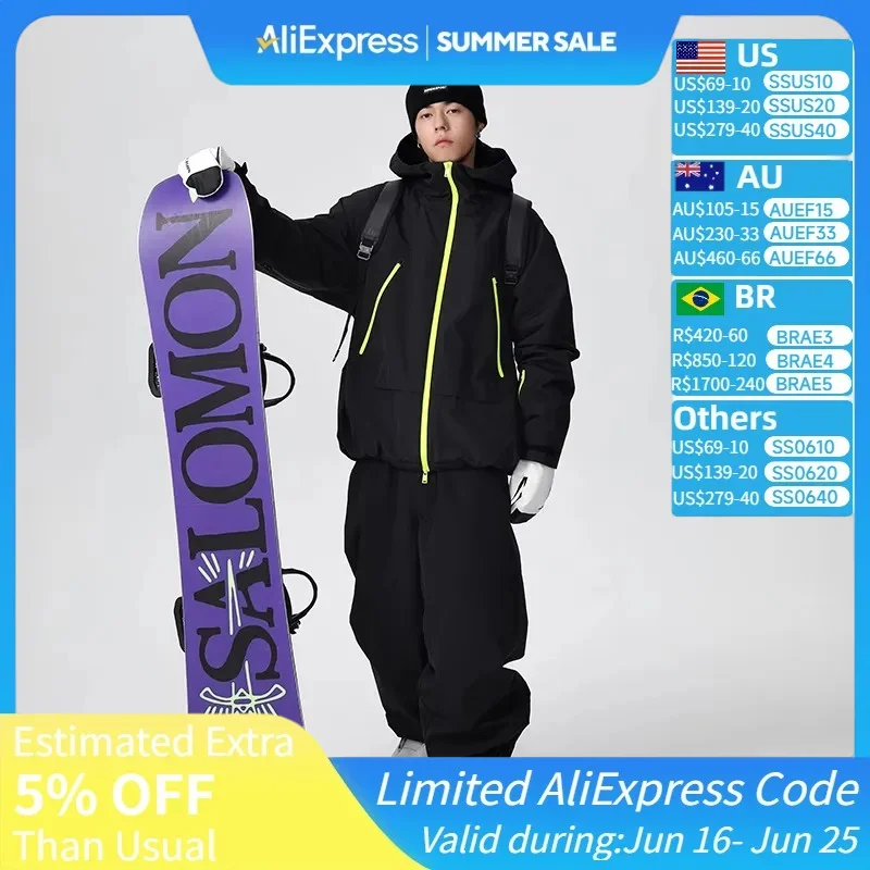 

New Loose Ski Suit Women 2025 Waterproof Windproof Snowsuit Man Winter Outside Ski Sports Wear Resistant Snowboard Jacket Pants