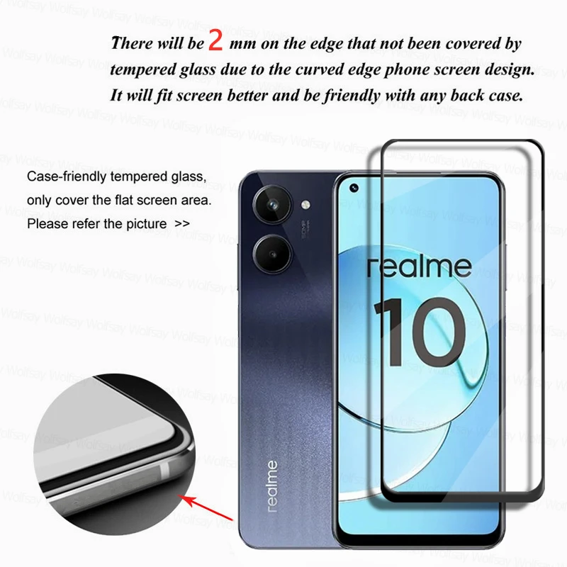 Full Glue Glass For Realme 10 Screen Protector Glass Realme 8i 9i 8s 8 9 10 Pro Tempered Glass Protective Phone Film Realme 10