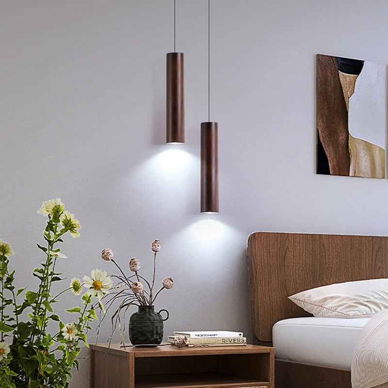 Full Spectrum Adjustable Bedroom Bedside Pendant Lamp Creative Solid Wood Personalized Minimalist Pendant Lamp