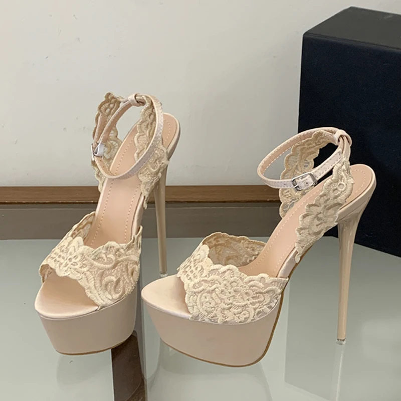 Liyke Summer 16CM Extreme High Heels Platform Sandals For Women Sexy Open Toe Buckle Strap Ladies Wedding Banquet Shoes Size 42