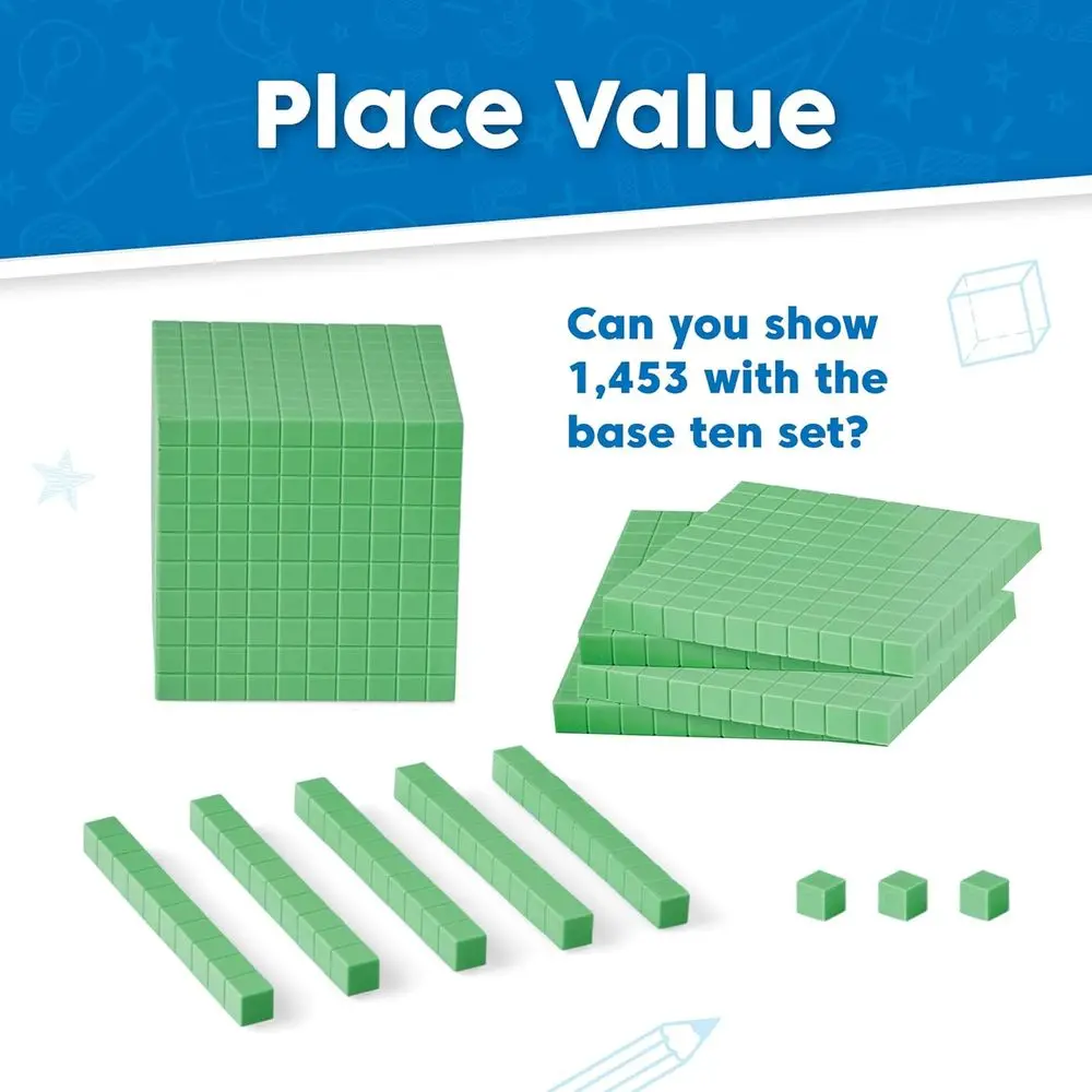 Green Foam Base Ten Blocks Set: Comprehensive Place Value Math Tools for Classroom and Montessori Education (644 Pieces)