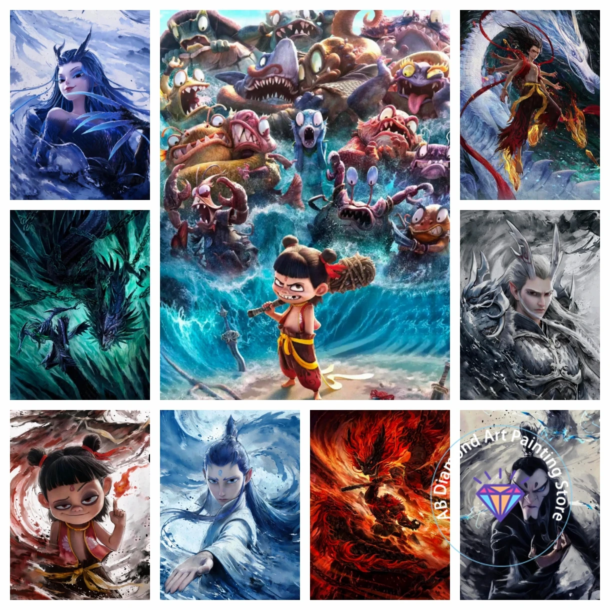 

NeZha2 Cartoon AB Diamond Painting Kit 5D DIY Diamond Embroidery Cross Stitch Handmade Art Gift Crafts Home Decor Gift