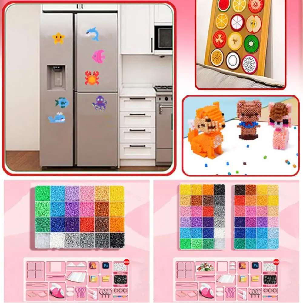 Colorful Bean Splicing Material Package DIY Pegboard Sheets Iron-on Bead Craft Kit 24/48Colors Iron Handicraft Kit Gift