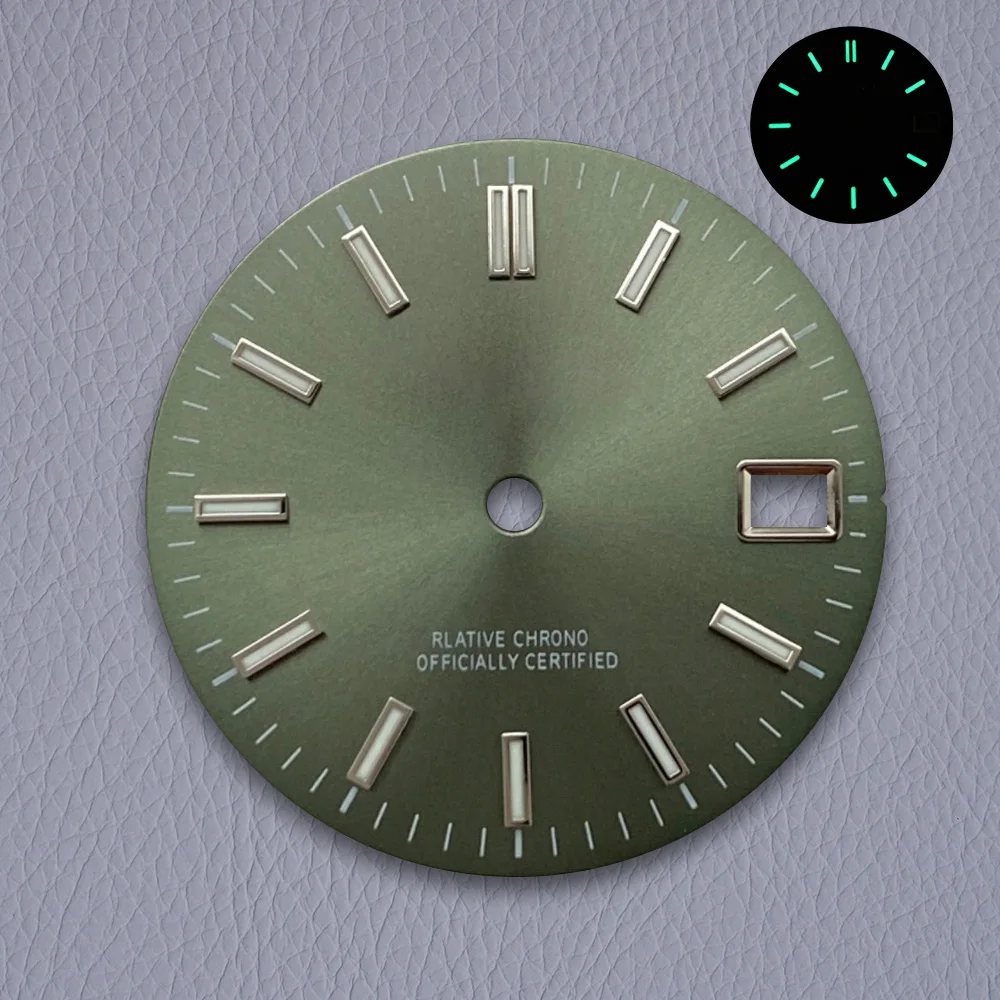 28.5mm S Logo Sunray Dial Fit NH35/NH36/4R/7S Japan Movement Green Luminous High Quality Watch Modification Accessories