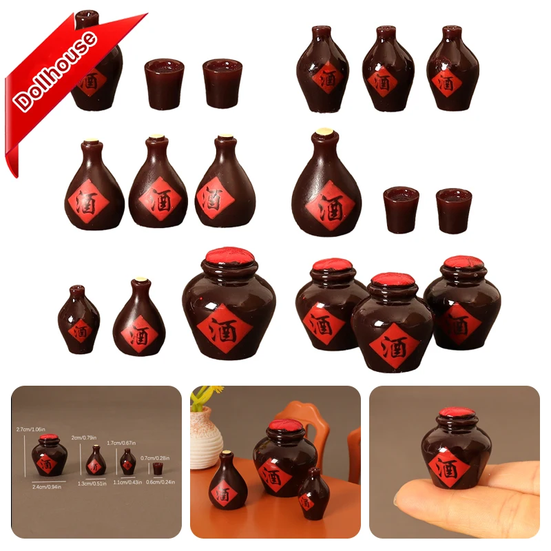 3 pçs/set 1:12 casa de bonecas em miniatura frasco de vinho retro chinês copo de vinho modelo cozinha decoração brinquedo casa de boneca acessórios