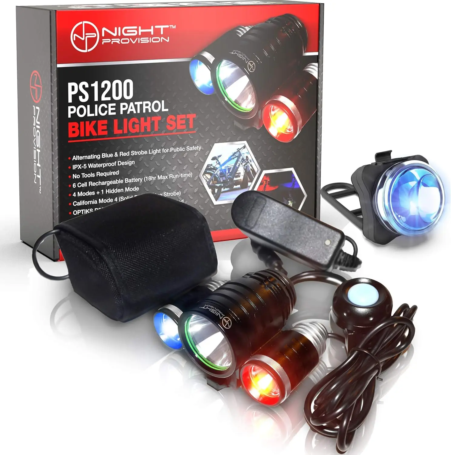 Bike Light - Red/Blue Strobe LED - Rechargeable - Water Proof - 5 Modes