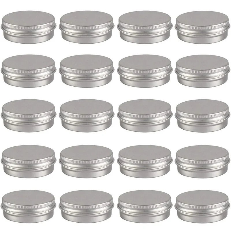 5Pcs 5g 10g 15g 20g 30g 50g Empty Silver Aluminum Tins Cans Screw Top Round Candle Spice Tins Cans with Screw Lid Containers