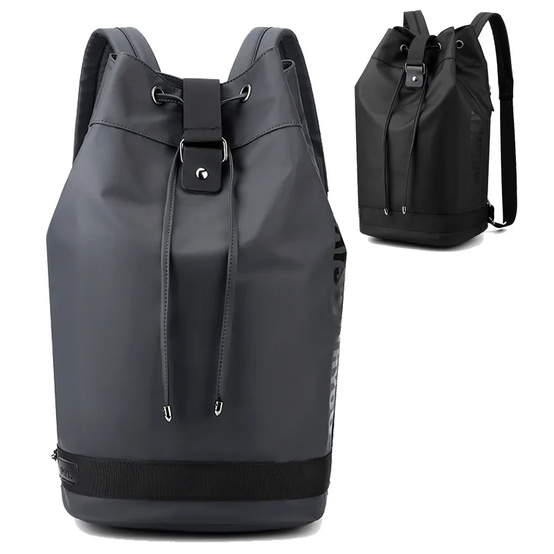 Mochilas masculinas impermeáveis de grande capacidade em nylon, mochila de lazer, mochila com cordão, simplicidade, na moda