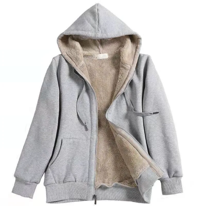 Europäische amerikanische Kleidung Winter Lammwolle mit Kapuze lose Sweatshirt Damen Plüschjacke