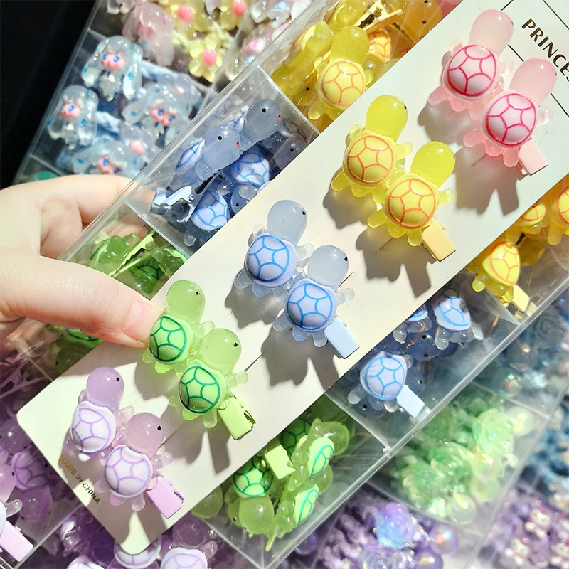 Cartoon Mini Luminous Turtle Resin Hairpin Glow-in-the-dark Color Turtle Woman Hair Accessories Decoration Bangs Ornament