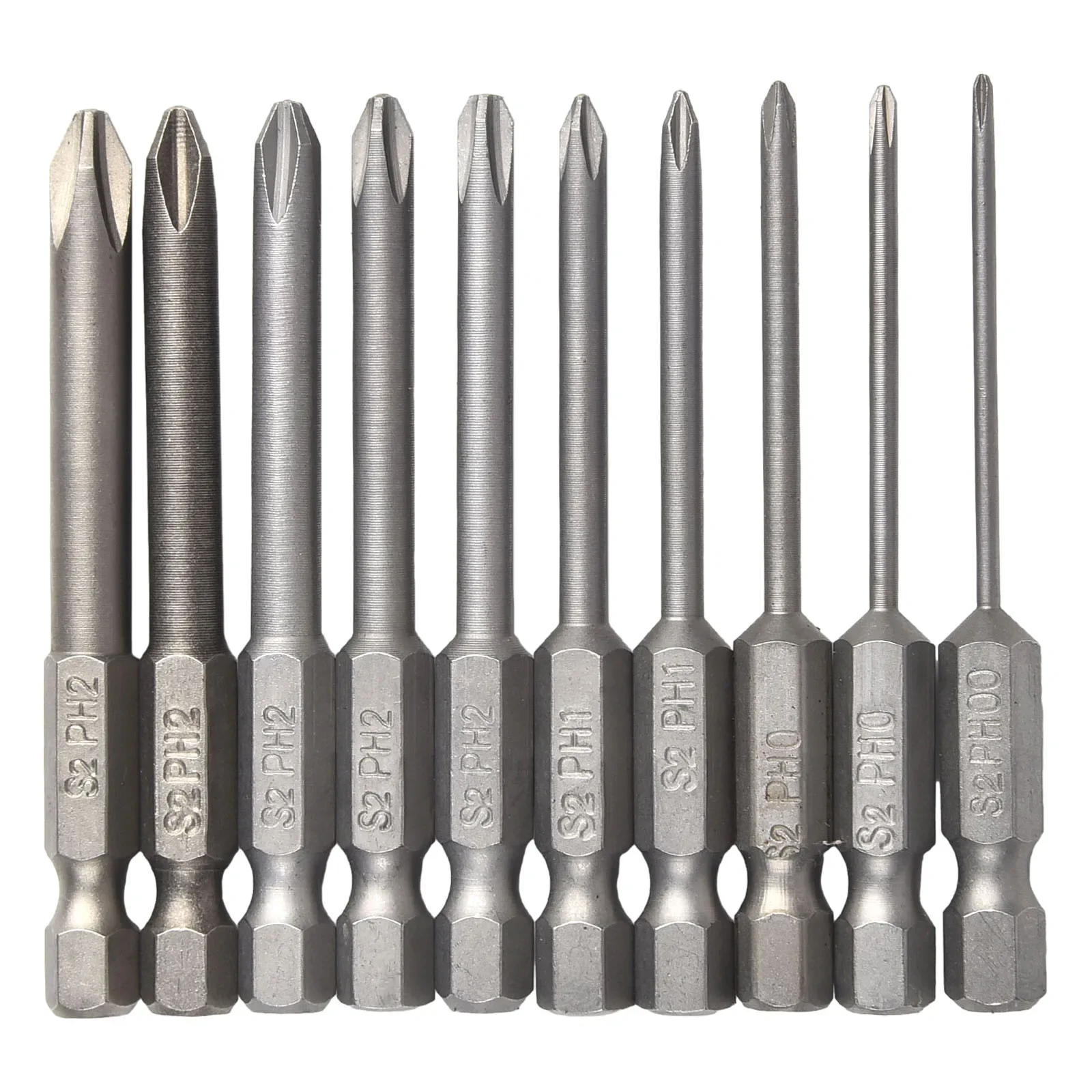 10pcs 65mm Screwdriver Bit Set Magnetic 1/4inch Hex Shank Electric Cross Screw Driver Bits Drill Bit Batch Head PH00 PH0 PH1 PH2