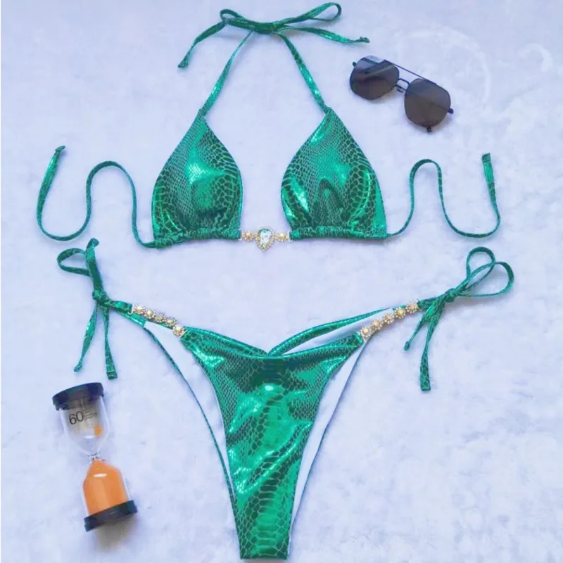 Bikinis con diamantes de imitación para mujer, traje de baño Sexy, Bikini brasileño con Push-Up, ropa de playa, trajes de baño para piscina